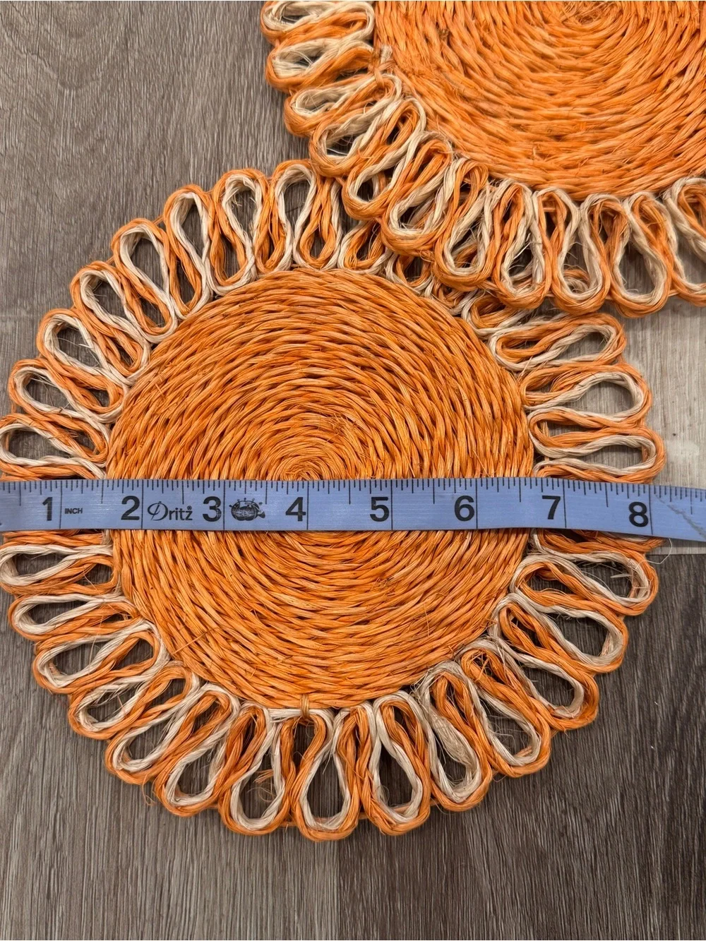 Vintage Woven Trivets Raffia Orange Set of 2 8” Bohemian 70s Retro Kitchen